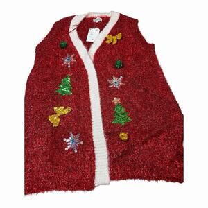 NWT MAJOR LABEL GROUP Ugly Sweater Vest Christmas Red Sleeveless Size Large New